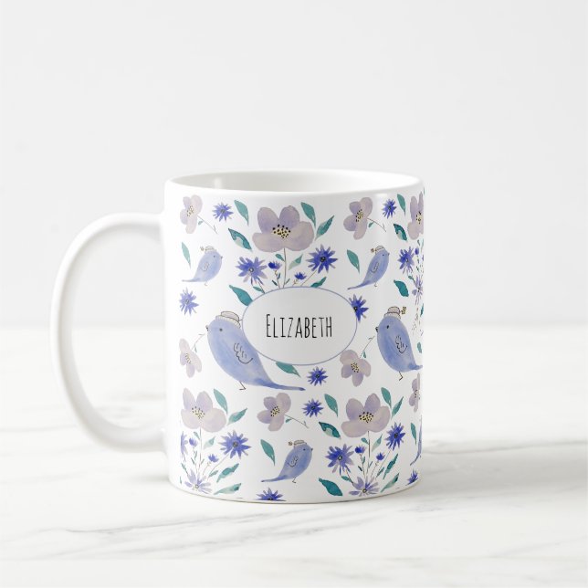 Mug Mignon Moineau Avec un Chapeau de Fleur (Gauche)