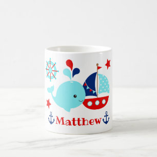 Mug Mignon motif baleine bleue et ancres nautiques
