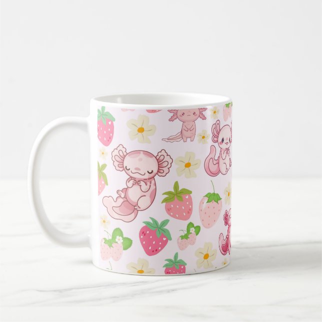 Mug Mignon motif sans couture d'axolotl et de fraise K (Gauche)