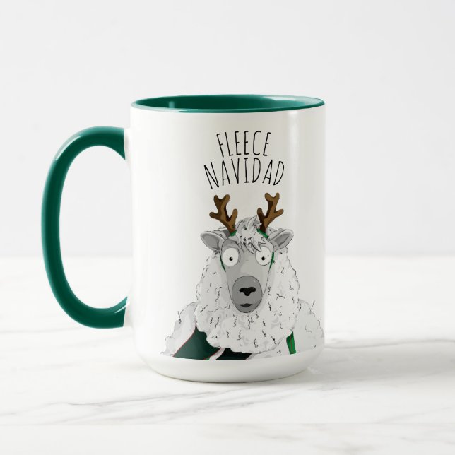 Mug Mignon mouton de renne drôle 'FLEECE NAVIDAD' Pun  (Gauche)