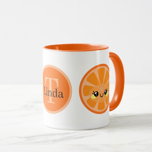 Mug mignon orange Kawaii ajouter un fruit monogramme (Devant droit)