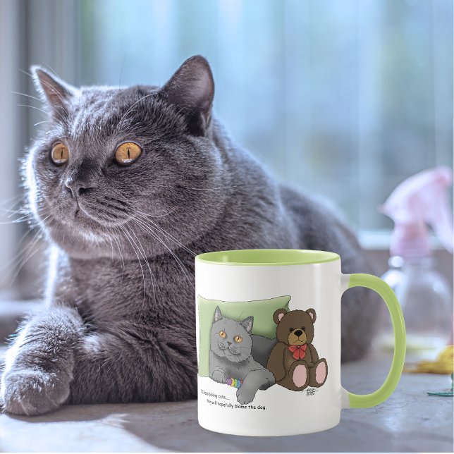 Mug Mignon Ours en Peluche Chat Gris Bleu Drôle (Créateur téléchargé)