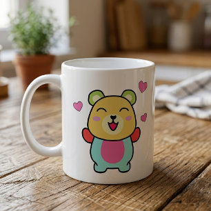 Mug Mignon ours en peluche Kawaii souriant avec des cœ