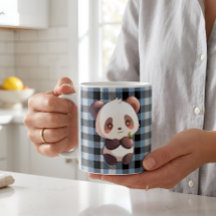 Mignon Ours Panda Kawaii Plaid Bleu Buffalo