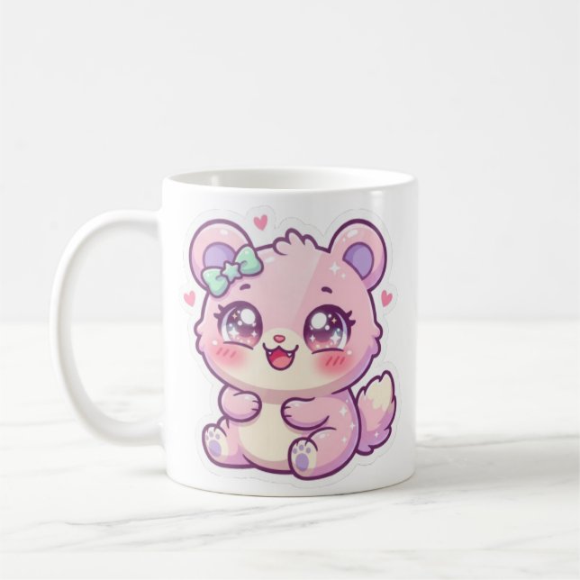 Mug Mignon Ours Rose Pastel Chibi Chatoune Cœur St (Gauche)
