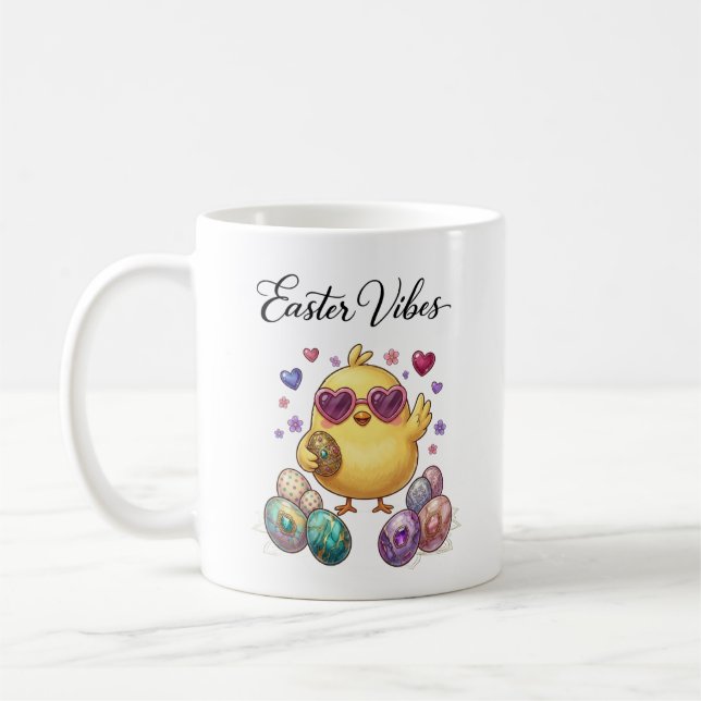 Mug Mignon poussin de Pâques de dessin animé avec cœur (Gauche)