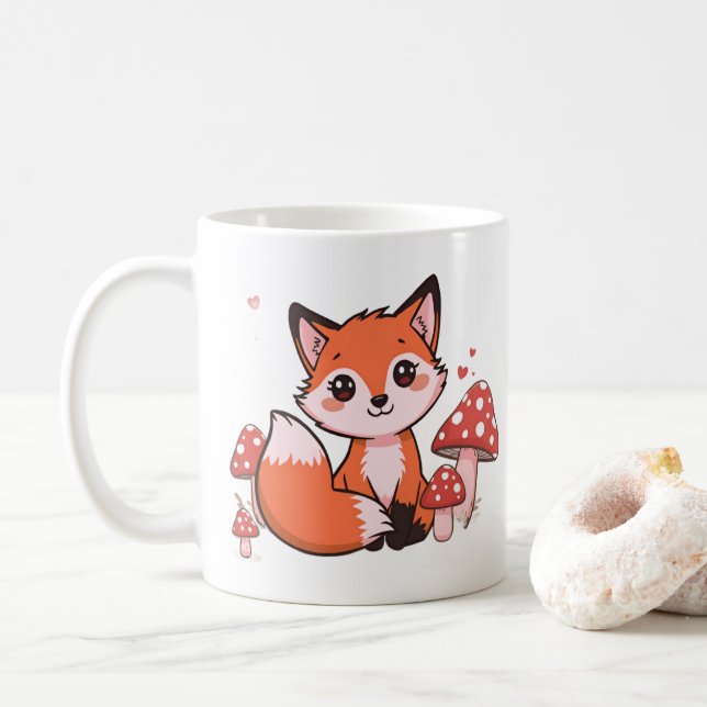 Mug Mignon Ren Kawaii avec des Champignons Illustratio (Avec donut)