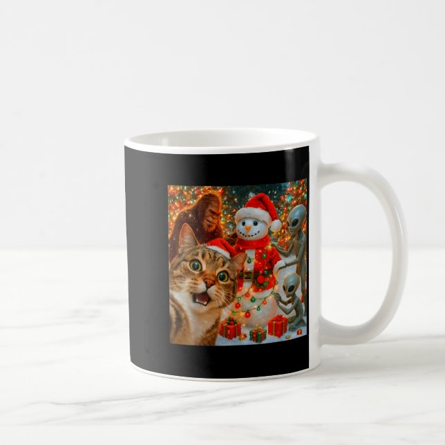 Mug Mignon selfie de chat de Noël avec Bigfoot Alien & (Droite)