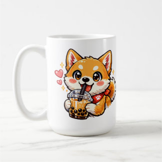 Mug Mignon Shiba Inu Anime Buvant du Bubble Tea Kawaii
