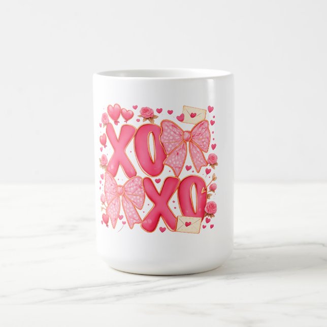 Mug Mignon XOXO Saint-Valentin Nœuds Cœurs Rose Coquet (Centre)