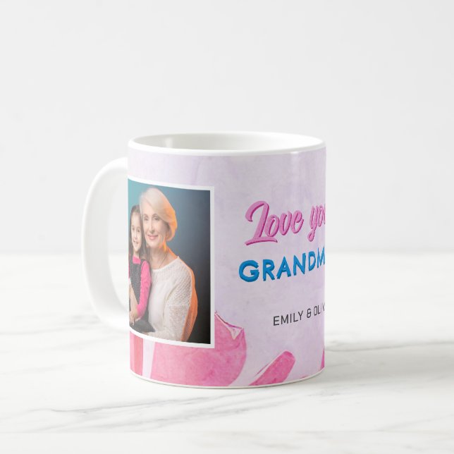 Mug Mignonne Aimez-vous Grand-mère Fleurs roses 2 Phot (Devant gauche)