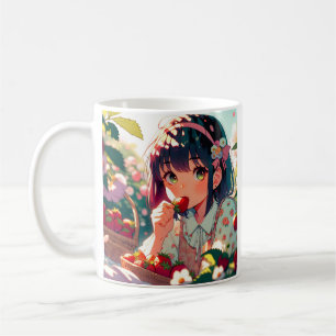 Mug Mignonne Anime Girl Mange des fraises   Jour d'été