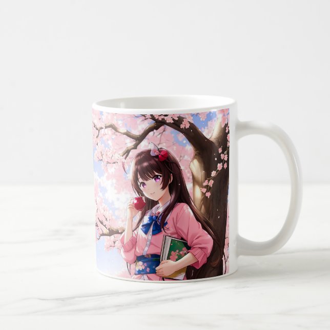 Mug Mignonne Anime Girl Sous Un Arbre En Fleur De Ceri (Droite)