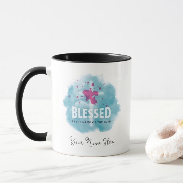 Mug Mignonne Béni Soit Le Nom du Seigneur chrétien (Avec donut)