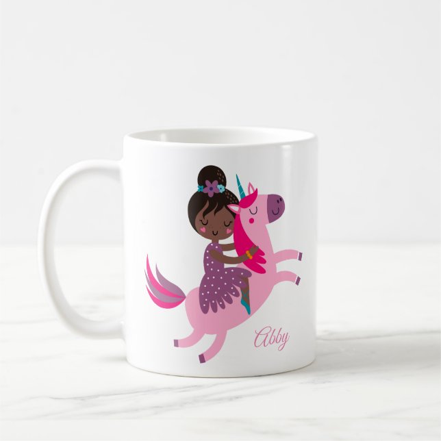 Mug Mignonne Black Haired Girl équitation sur une lico (Gauche)