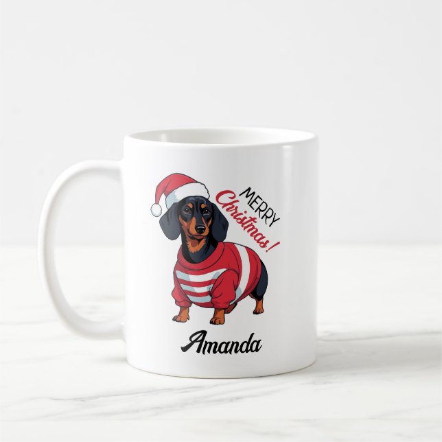 Mug Mignonne Black Joyeux Chien Wiener de Noël (Gauche)