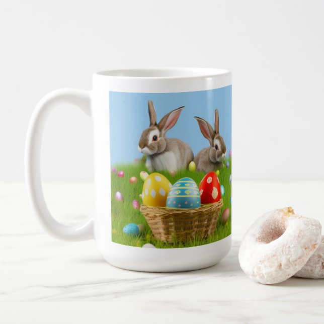 Mug Mignonne Bunnyfor Pâques pour une humeur positive (Avec donut)
