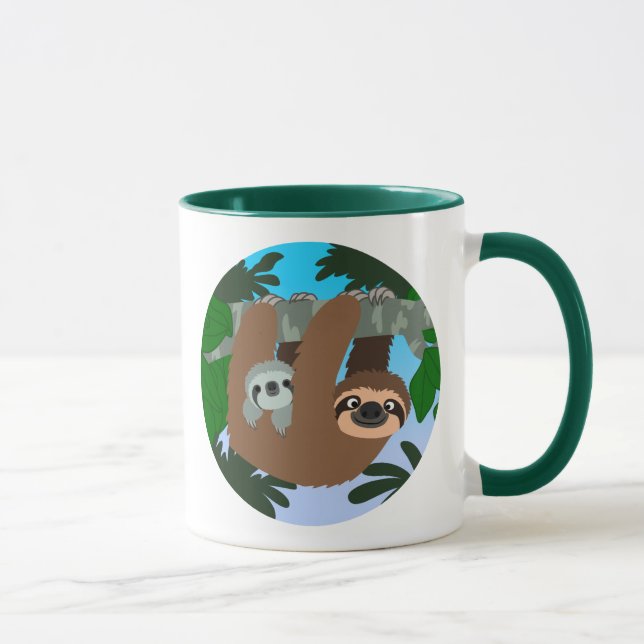 Mug Mignonne Cartoon Mère Sloth Et Bébé (Droite)