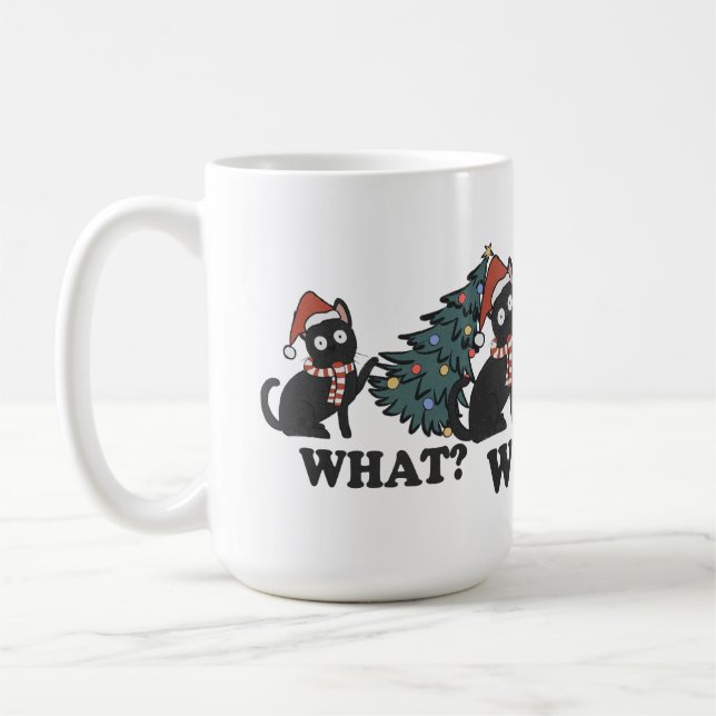 Mug Mignonne Ce Chat Drôle En Casquette Avec Noël Arbr (Gauche)