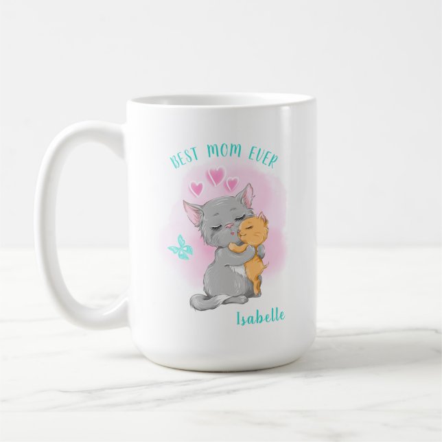 Mug Mignonne chat maman tasse, cadeau de jour de mère, (Gauche)