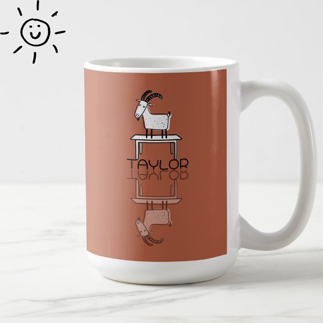 Mug Mignonne Chèvre Rose Folle Réflexion Doodle Nom Pe (Créateur téléchargé)
