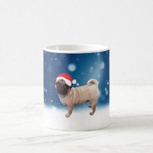 Mug Mignonne chien Carlin Noël Père Noël Chapeau Neige