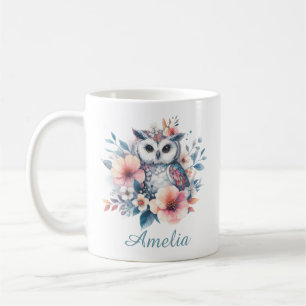 Mug Mignonne chouette aquarelle Cerisier Personnalisé