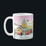 Mug Mignonne Christmas Town & Snowman sur Rose Gold<br><div class="desc">Mignonne ville de Noël,  bonhomme de neige et de belles maisons sur arrière - plan d'or rose Mug. Le texte peut être personnalisé.</div>