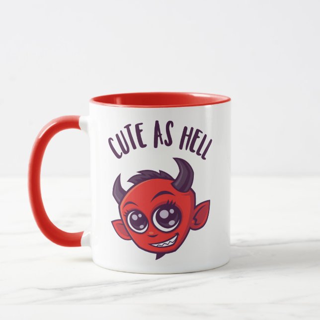Mug Mignonne comme diable en enfer avec un texte foncé (Gauche)