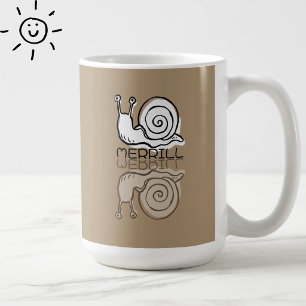 Mug Mignonne escargot brun reflet Doodle nom personnal