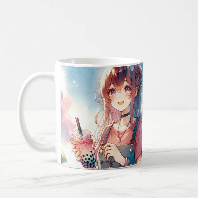 Mug Mignonne fille Anime tenant un Boba Tea (Gauche)