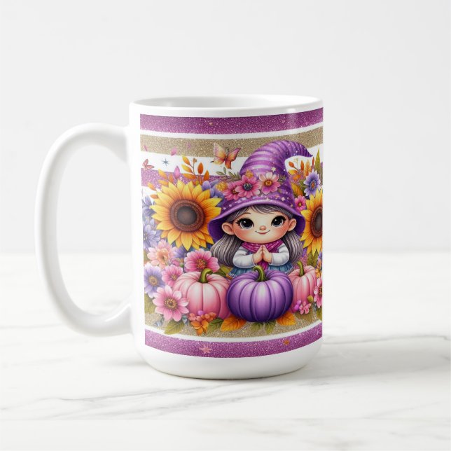 Mug Mignonne Fille Avec Casquette Avec Fleurs Colorées (Gauche)
