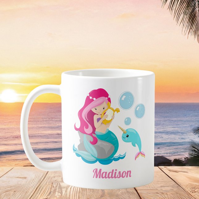 Mug Mignonne fille sirène plage Narwhal Monogramme enf (Créateur téléchargé)