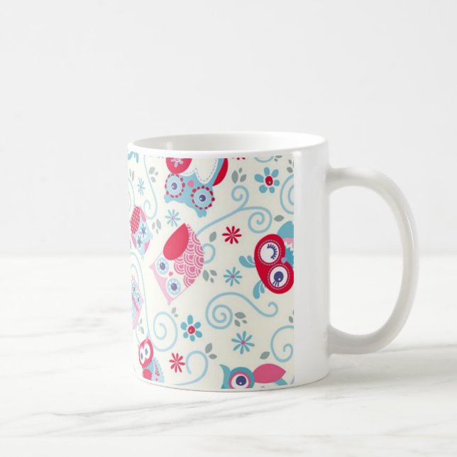 Mug mignonne girly drôles visages hiboux fleurs tourbi (Droite)