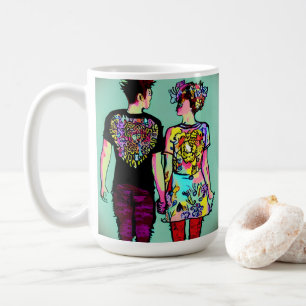 Mug Mignonne Grunge Guy et jolie Punk Girl tenant les