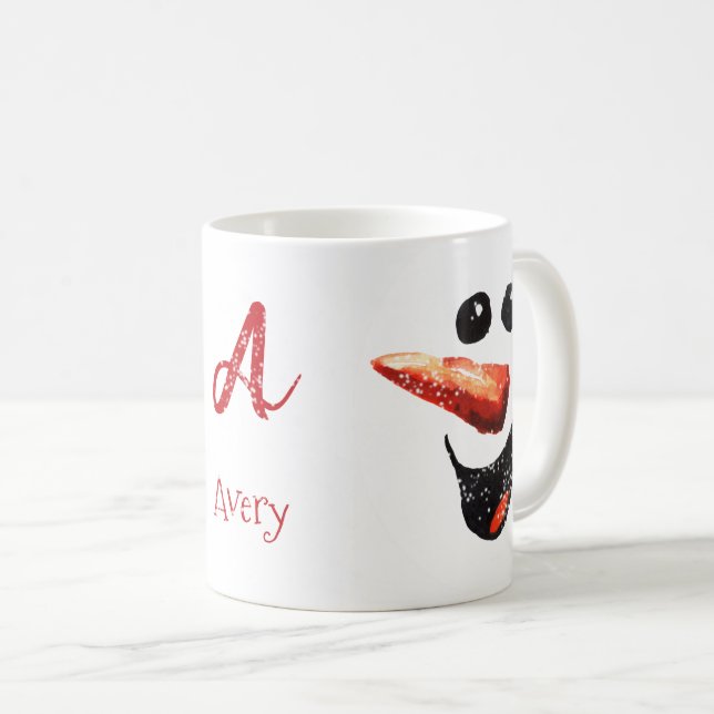 Mug Mignonne Il neige Bold Snowman Nom visage Monogram (Devant droit)