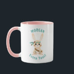 Mug Mignonne Lapin Indien, Personnaliser Nom & Message<br><div class="desc">Cute lapin indien avec nom personnalisé et message en texte turquoise.</div>