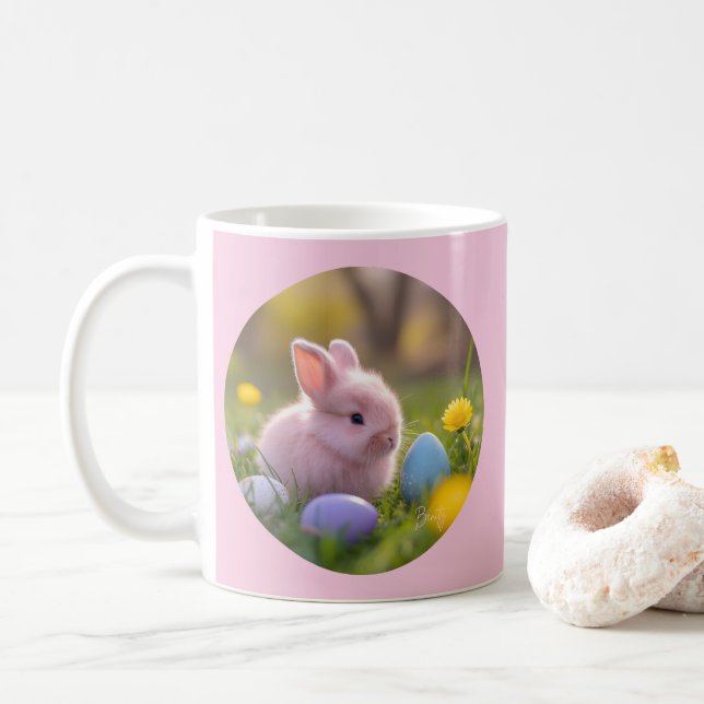 Mug Mignonne Lapin Rose Fluffé Pâques (Avec donut)