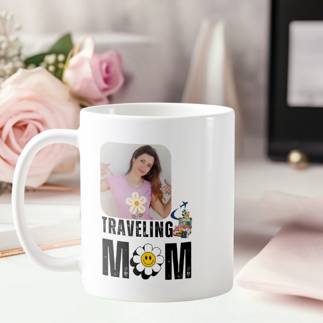 Mug Mignonne maman voyageuse, Valise d'avion, Photo pe (Créateur téléchargé)
