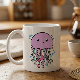 Mug Mignonne méduse bébé Kawaii souriante avec des bul