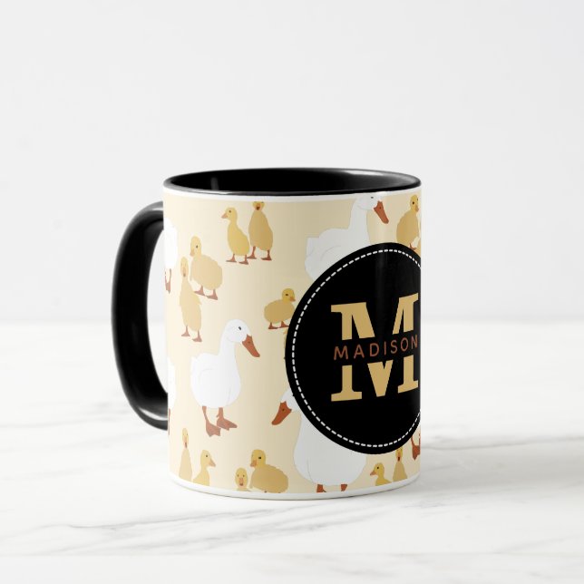 Mug Mignonne Mère Canard & Bébé Motif Monogramme (Devant gauche)