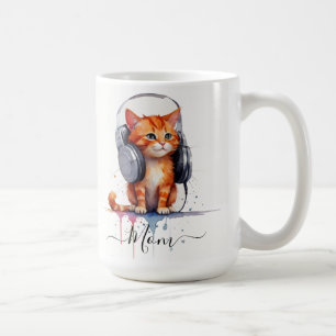 Mug Mignonne Modern Chat Maman Aquarelle Rouge Orange