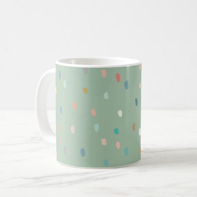 Mug Mignonne Multicolor Motif Dotty Sur Sage Green (Devant gauche)