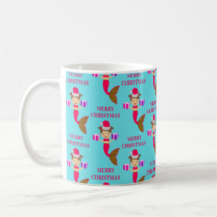 Mug Mignonne Noël Sirène Fille Santa Chapeau en Mer No