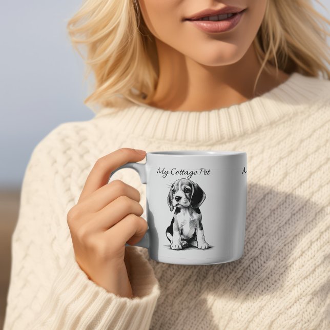 Mug Mignonne Noir sur blanc Mon chalet animal de compa (Elegant Drawing Of a Beloved Beagle)