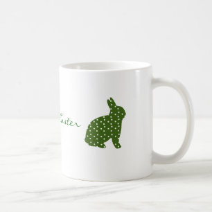 Mug Mignonne Pâques lapin vert olive avec taches blanc