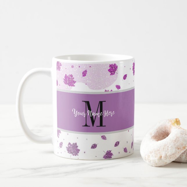 Mug Mignonne Parties scintillant Automne Feuilles Rose (Avec donut)