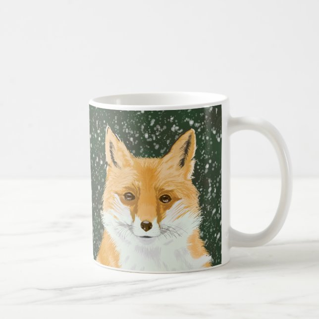 Mug Mignonne Petit Renard Rouge - dans la neige. (Droite)