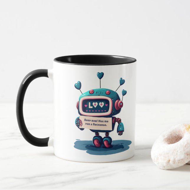 Mug Mignonne Robot, Embrasse-Moi Pour Un Recharge, Coe (Avec donut)
