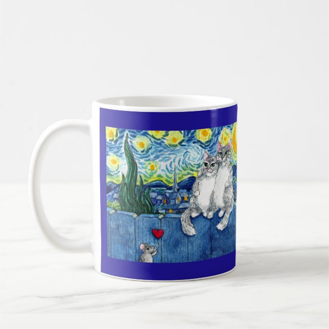 Mug Mignonne souris chat couple Starry Night Van Gogh  (Gauche)